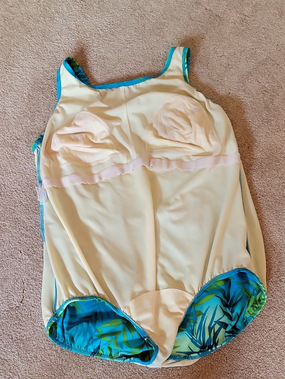 Lands' End Turquoise & Green Tropical Leaf 26W One-Piece Swimsuit - Picture 3 of 5